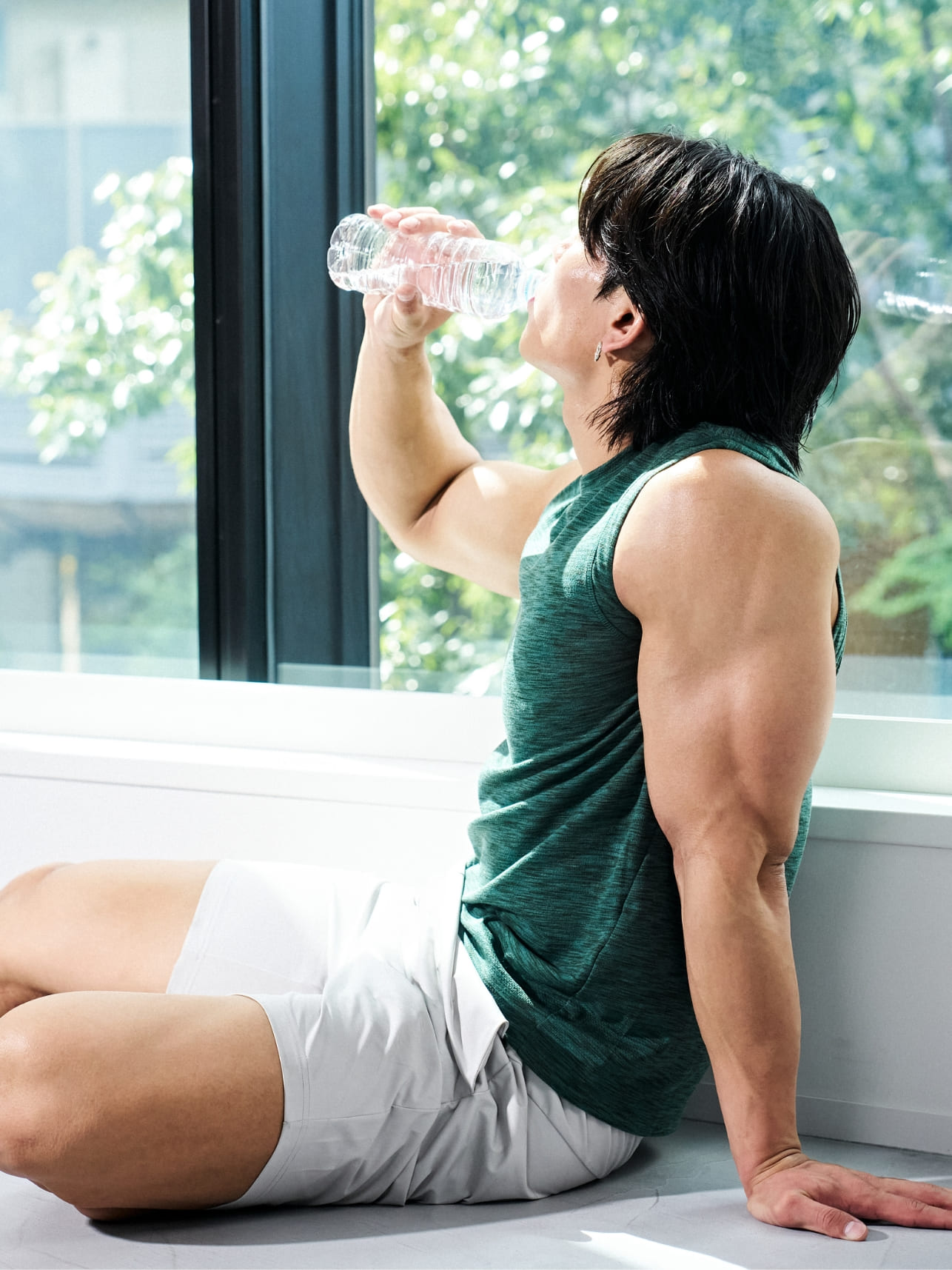 [TOPS] R+ WORKOUT SLEEVELESS,[BOTTOMS] R+ DUAL SHORTS