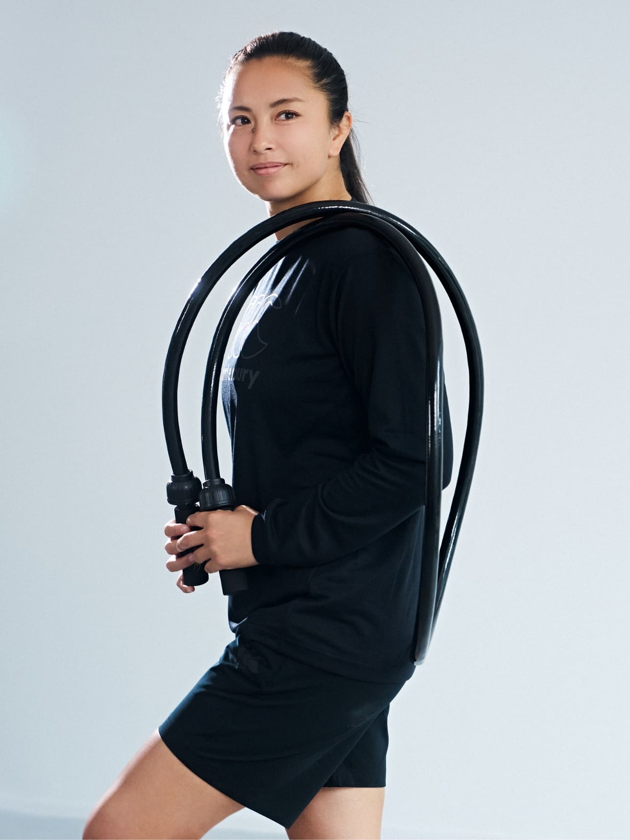 [TOPS] R+ L/S WORKOUT TEE,[BOTTOMS] R+ DUAL SHORTS