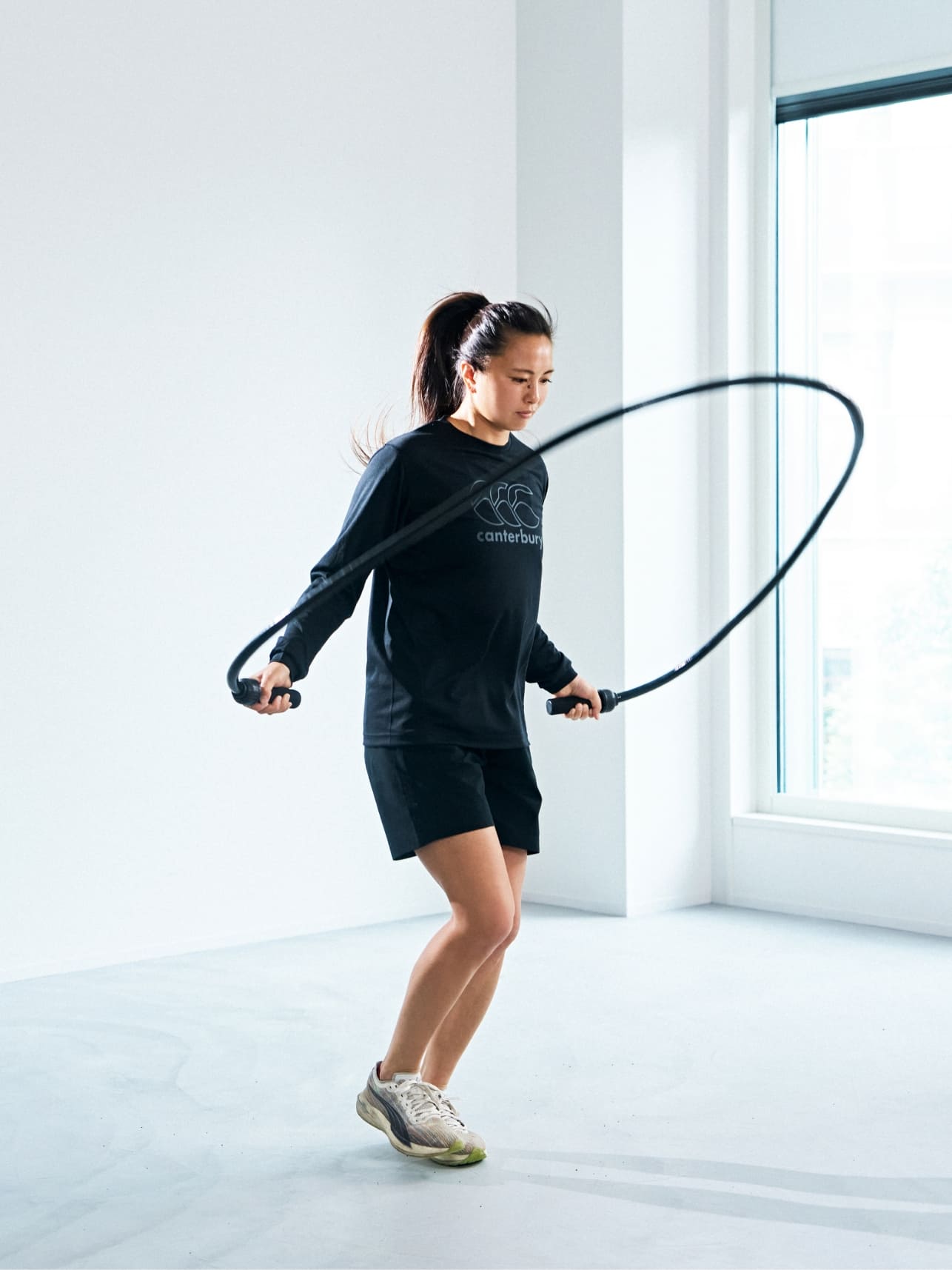 [TOPS] R+ L/S WORKOUT TEE,[BOTTOMS] R+ DUAL SHORTS